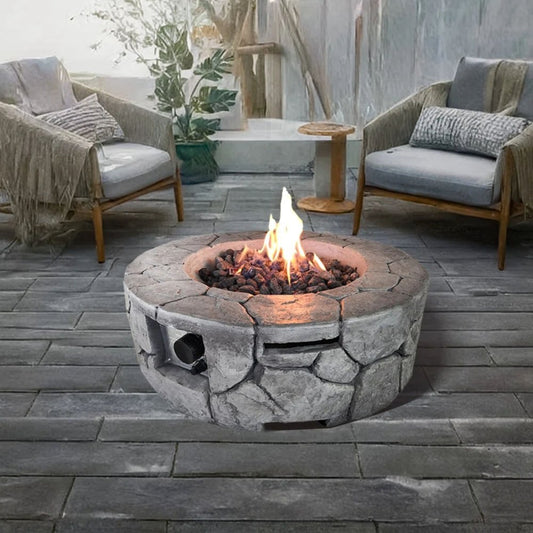40000 BTU 28" Gray Steel Propane Round Fire Pit Table With Cover