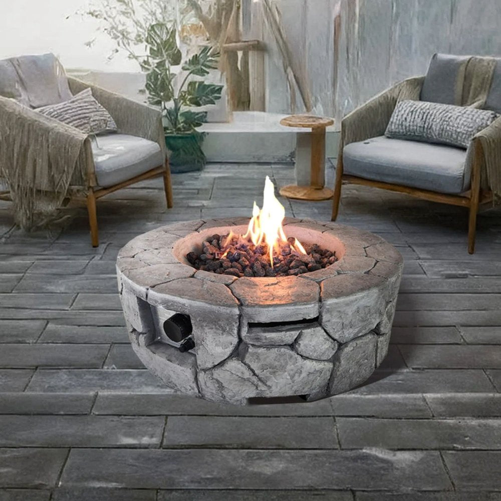 40000 BTU 28" Gray Steel Propane Round Fire Pit With Cover