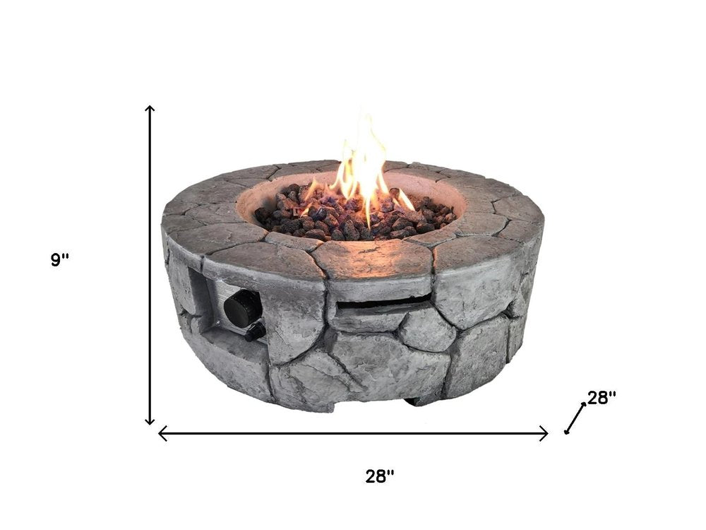 40000 BTU 28" Gray Steel Propane Round Fire Pit With Cover