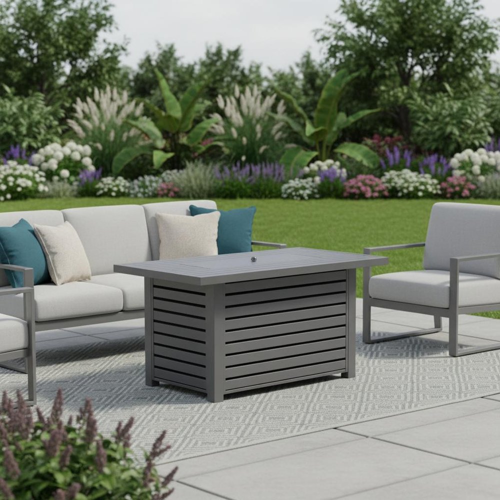 50000 BTU 42" Gray Steel Propane Rectangular Fire Pit Table With Cover