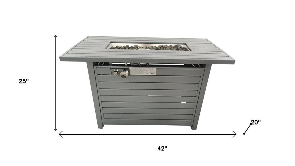50000 BTU 42" Gray Steel Propane Rectangular Fire Pit Table With Cover