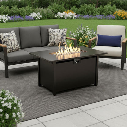 40000 BTU 42" Black Steel Propane Rectangular Fire Pit With Cover