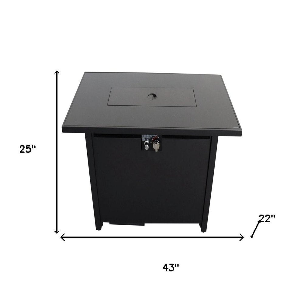 40000 BTU 43" Black Steel Propane Rectangular Fire Pit With Cover