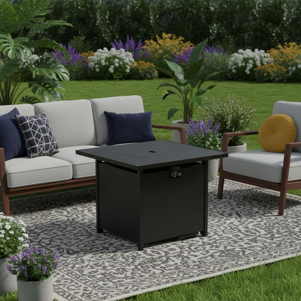 40000 BTU 43" Black Steel Propane Rectangular Fire Pit Table With Cover