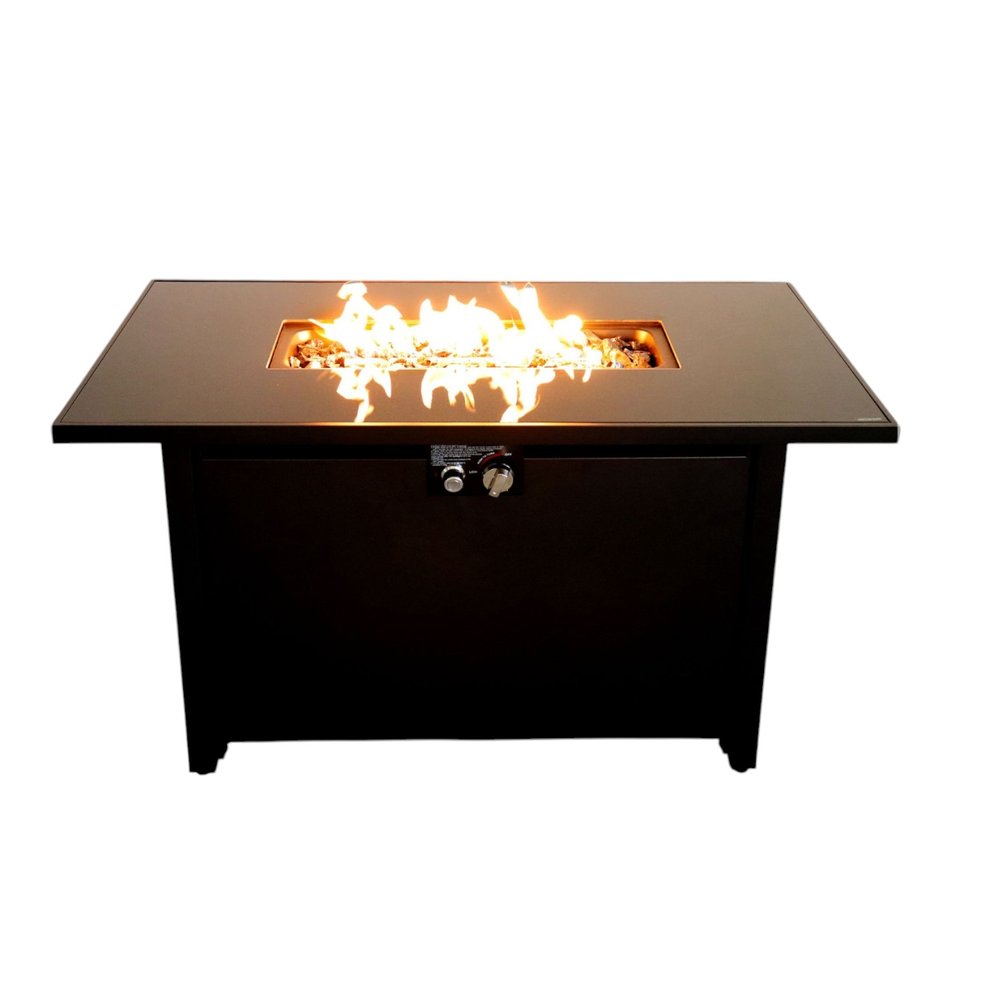 40000 BTU 43" Black Steel Propane Rectangular Fire Pit With Cover