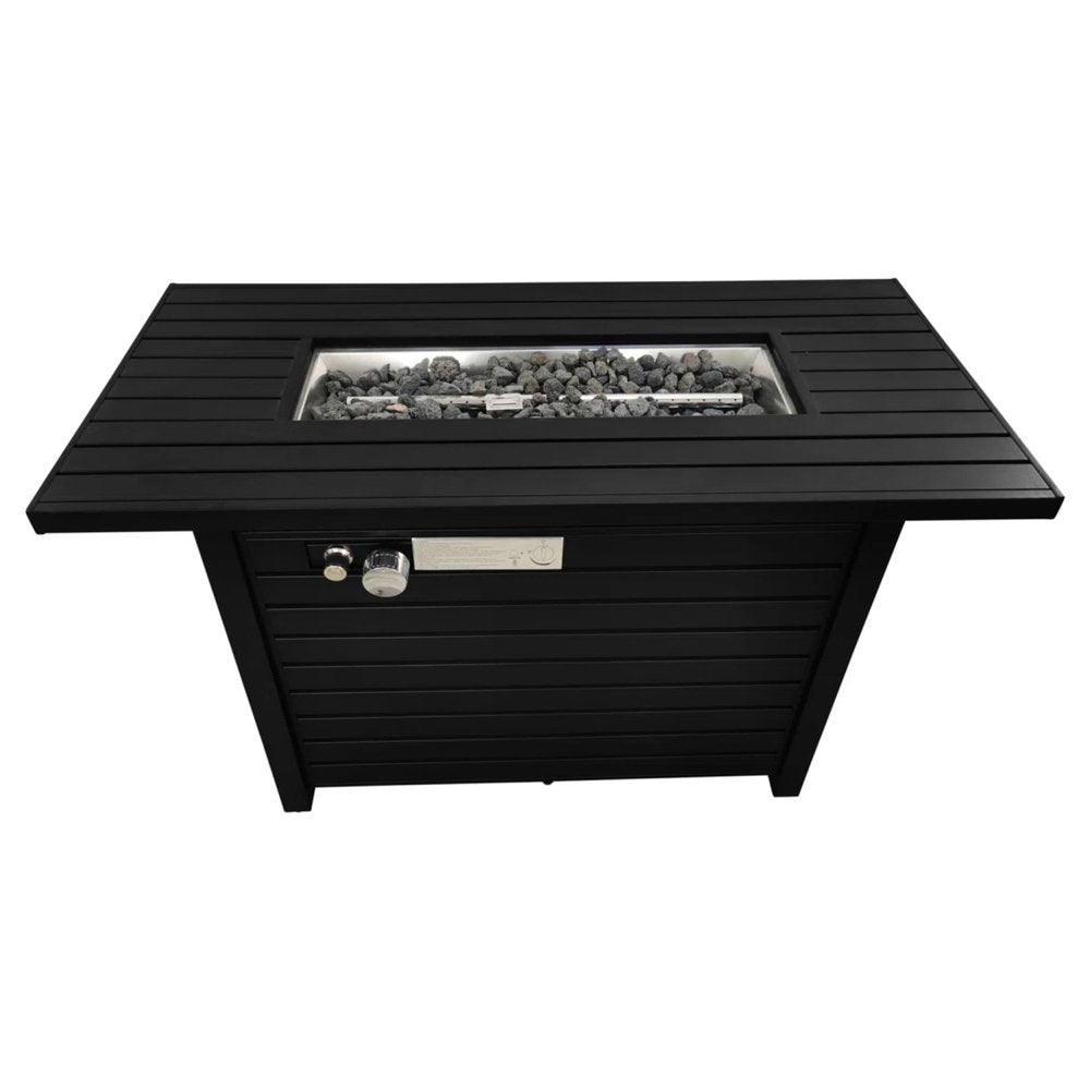 40000 BTU 42" Black Steel Propane Rectangular Fire Pit Table With Cover