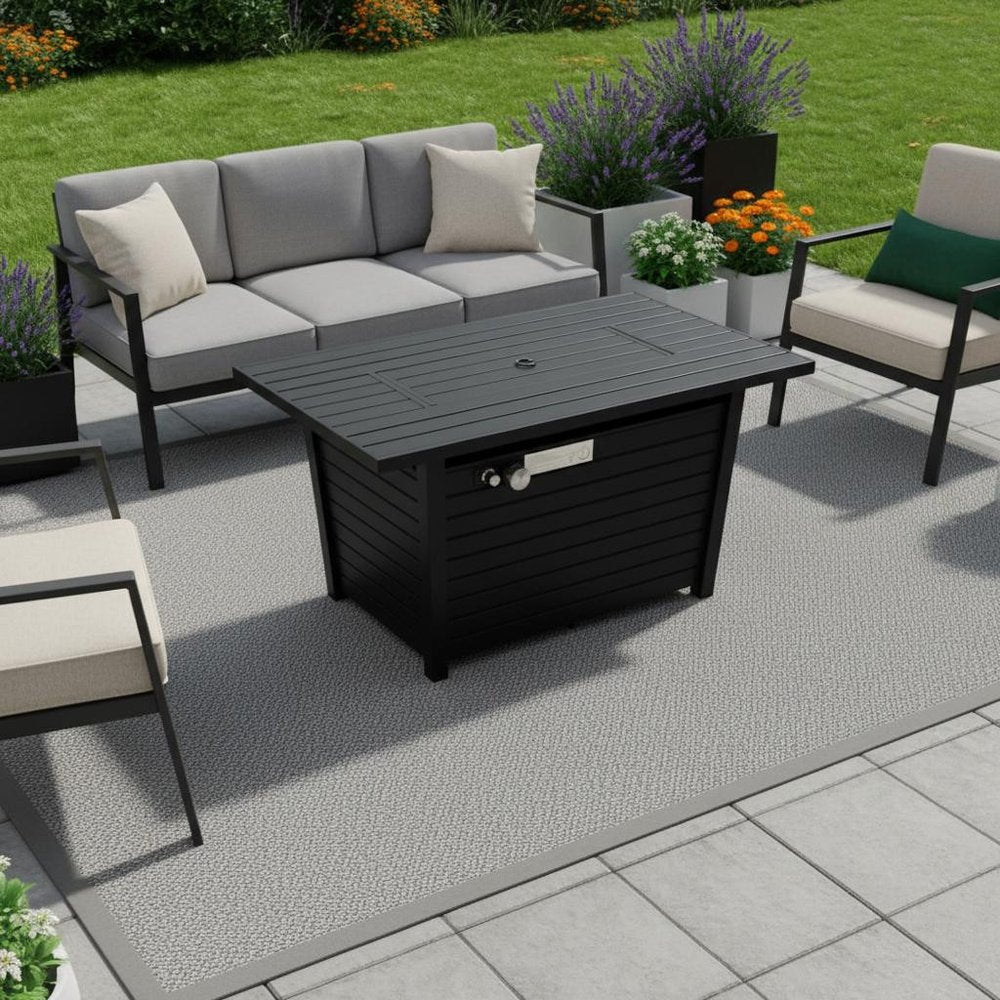 40000 BTU 42" Black Steel Propane Rectangular Fire Pit Table With Cover