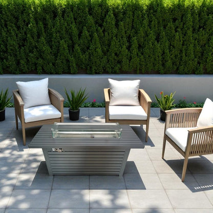 50000 BTU 42" Gray Steel Propane Rectangular Fire Pit Table With Cover