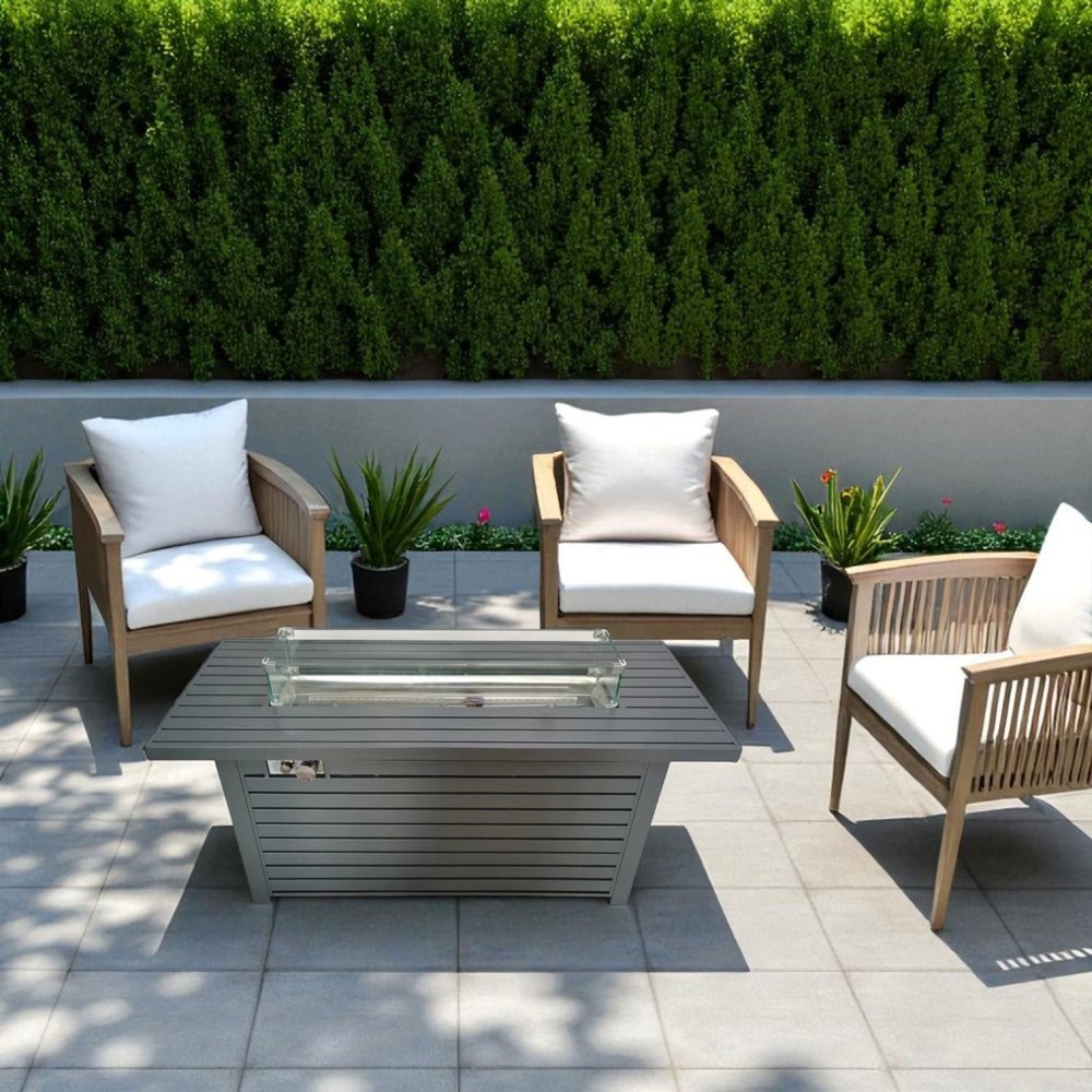 50000 BTU 42" Gray Steel Propane Rectangular Fire Pit With Cover