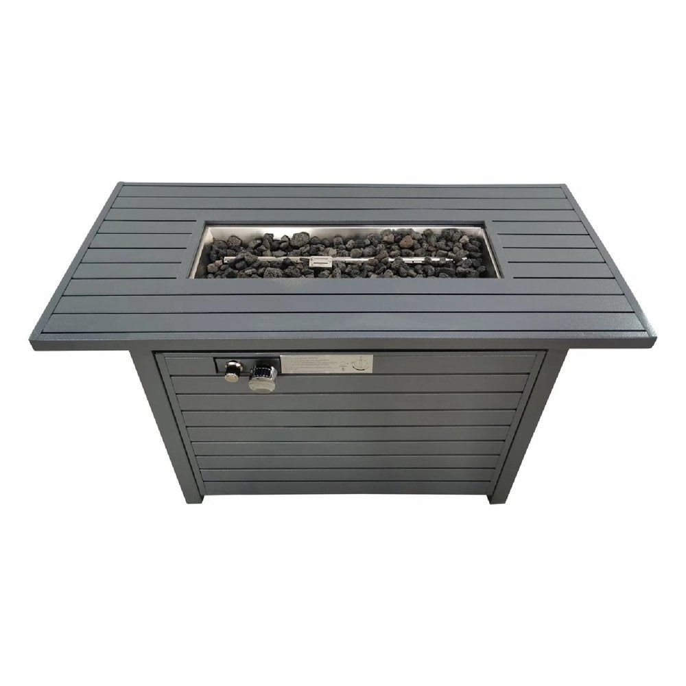 50000 BTU 42" Gray Steel Propane Rectangular Fire Pit Table With Cover