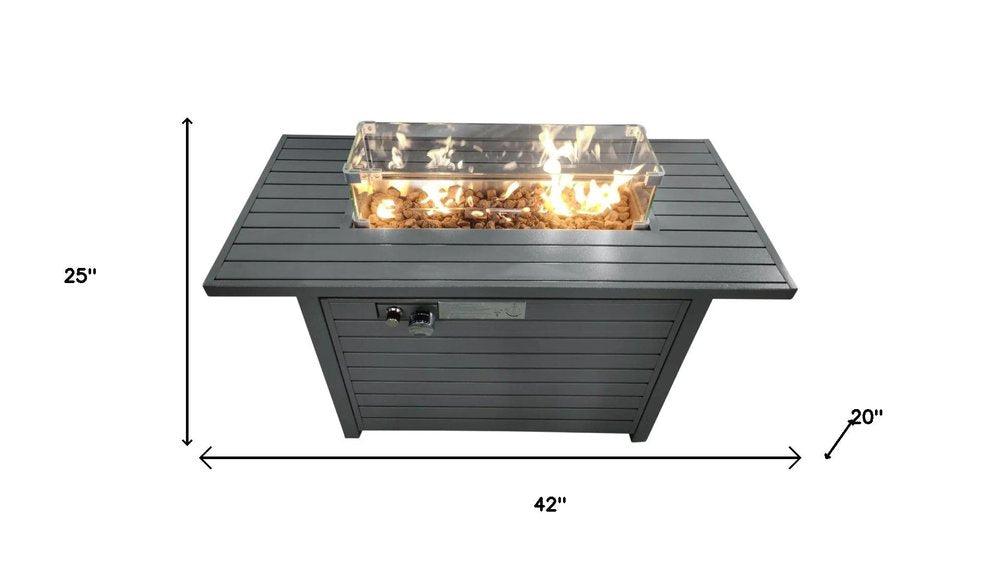 50000 BTU 42" Gray Steel Propane Rectangular Fire Pit With Cover