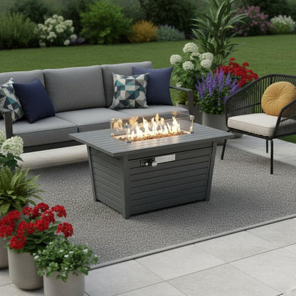 50000 BTU 42" Gray Steel Propane Rectangular Fire Pit With Cover