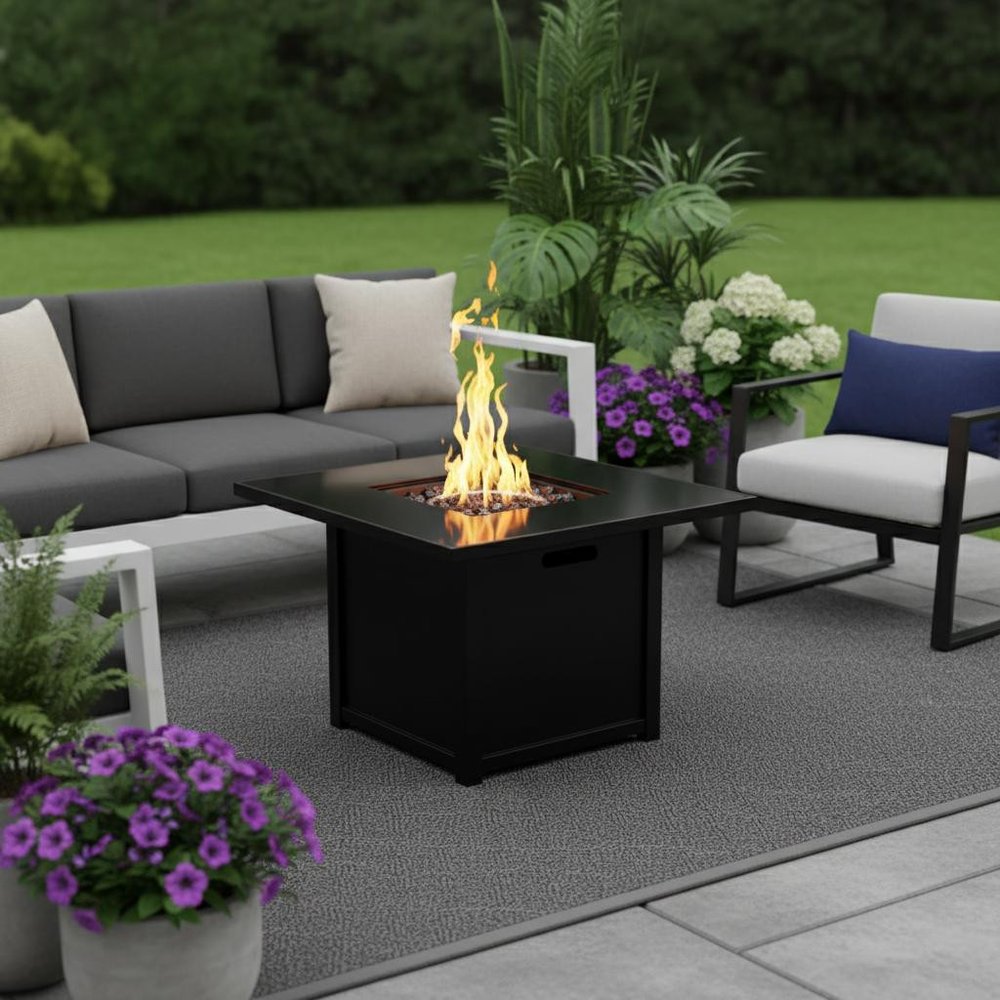 50000 BTU 30" Black Steel Propane Square Fire Pit Table With Cover