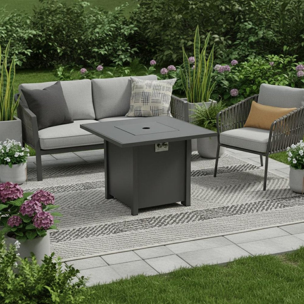 50000 BTU 30" Gray Steel Propane Rectangular Fire Pit With Cover