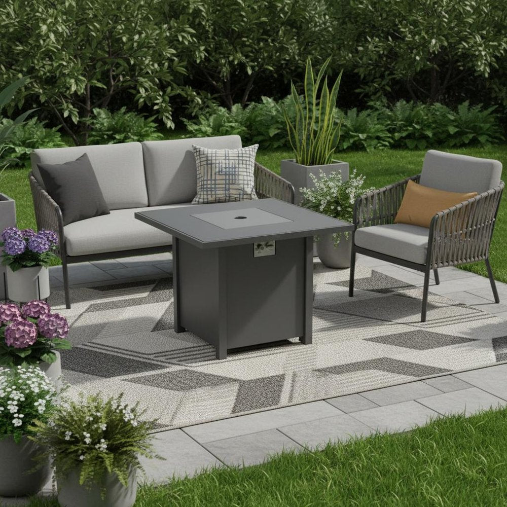 50000 BTU 30" Black Steel Propane Square Fire Pit Table With Cover