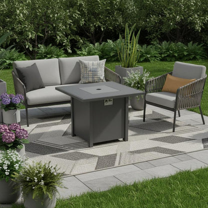 50000 BTU 30" Gray Steel Propane Rectangular Fire Pit With Cover