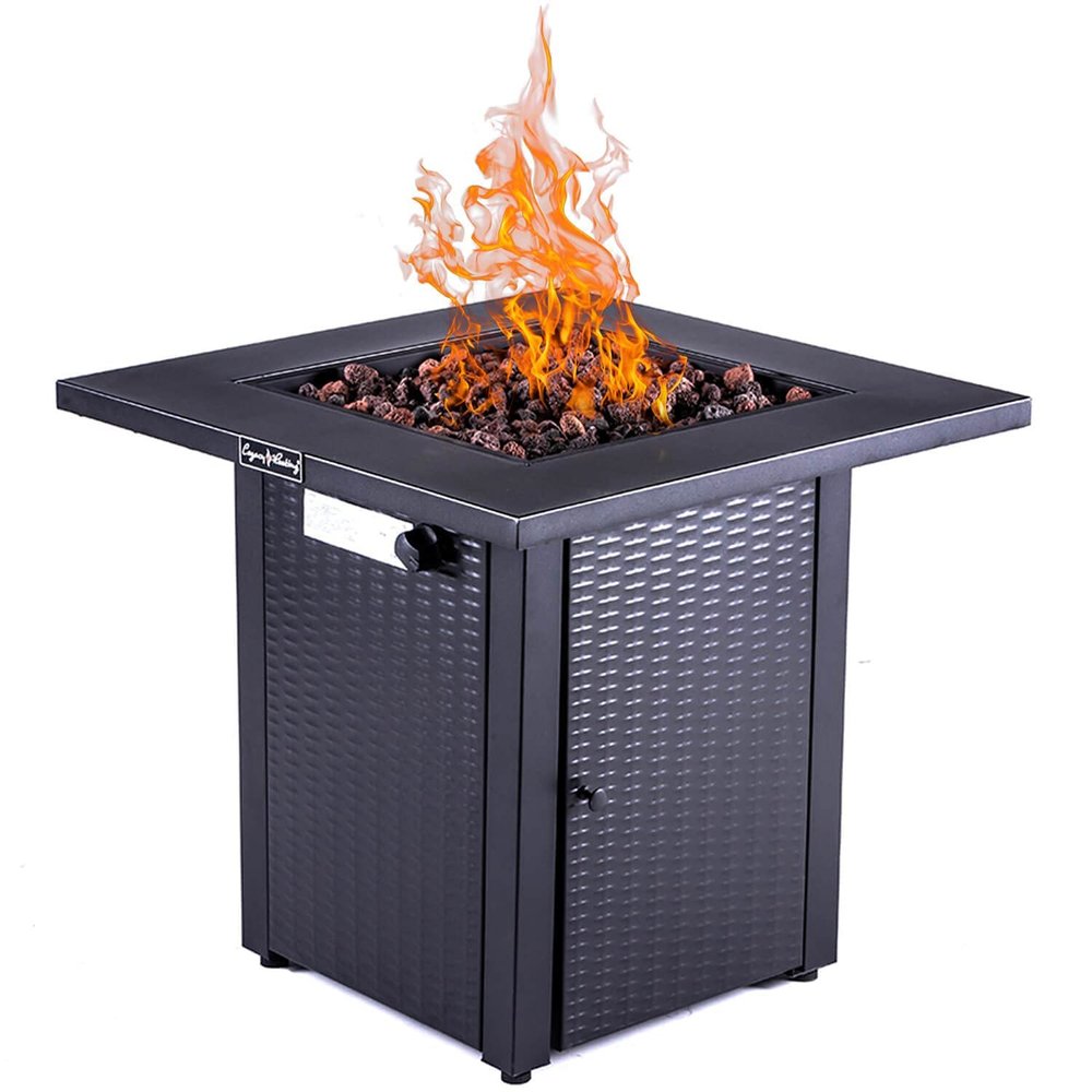 50000 BTU 28" Black Steel Propane Rectangular Fire Pit With Cover