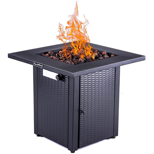 50000 BTU 28" Black Steel Propane Square Fire Pit Table With Cover