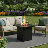 50000 BTU 28" Black Steel Propane Rectangular Fire Pit With Cover