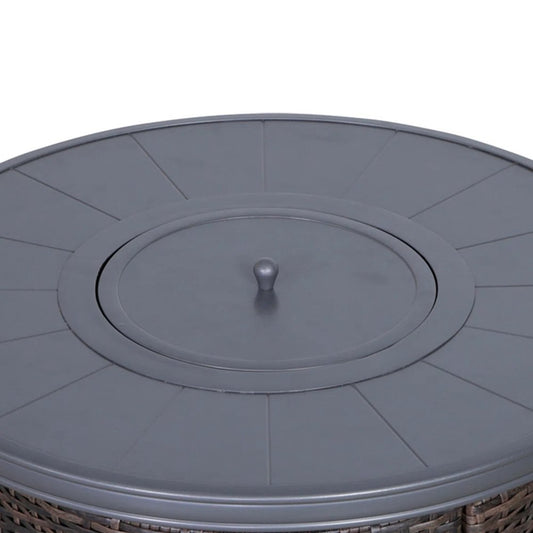 50000 BTU 32" Espresso Aluminum And Wicker Propane Round Fire Pit Table With Cover
