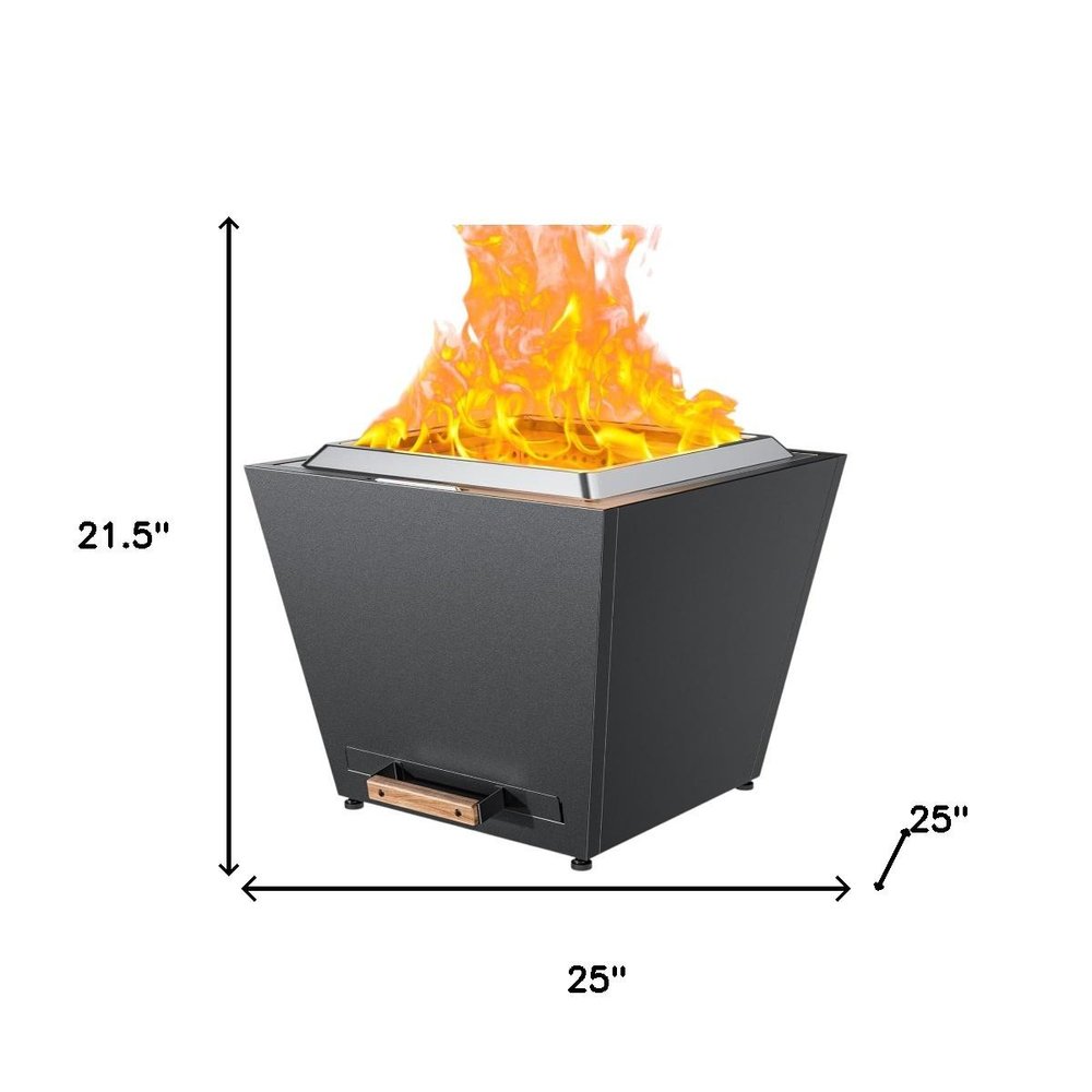 50000 BTU 25" Black Stainless steel Wood Burning Square Fire Pit With Cover