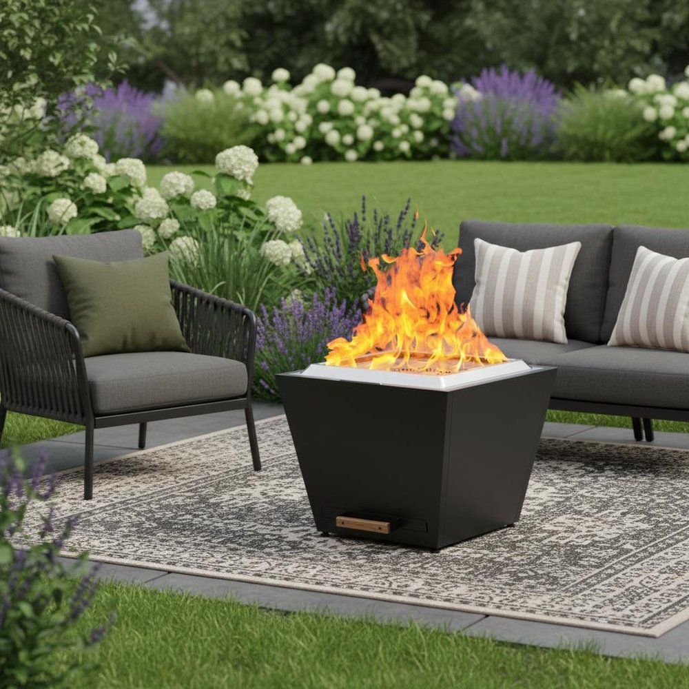 50000 BTU 25" Black Stainless steel Propane Rectangular Fire Pit With Cover