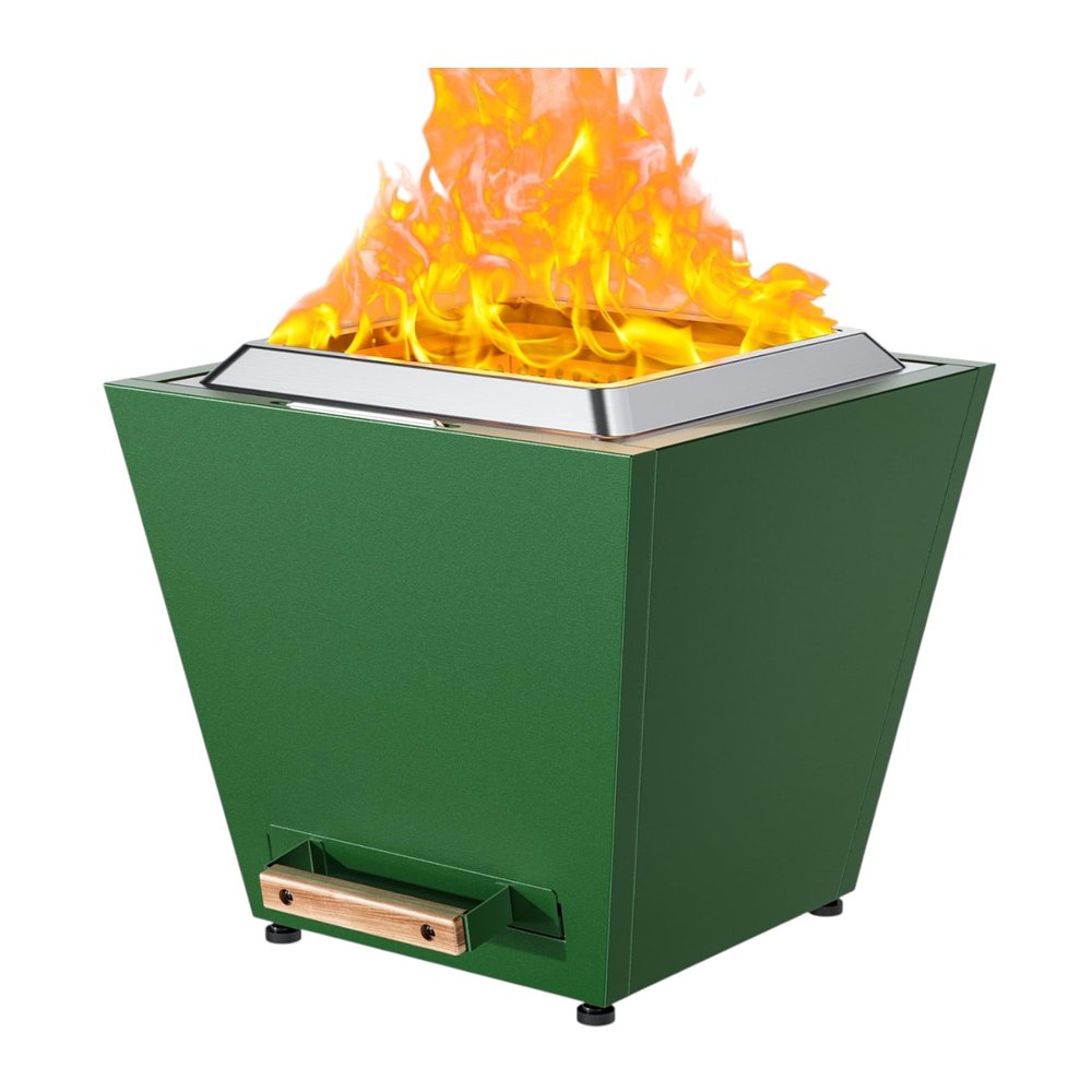 50000 BTU 20" Green Stainless steel Wood Burning Square Fire Pit With Cover