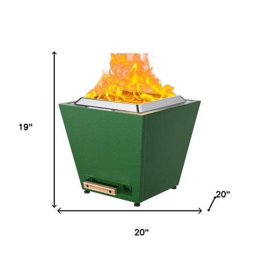 50000 BTU 20" Green Stainless steel Wood Burning Square Fire Pit With Cover