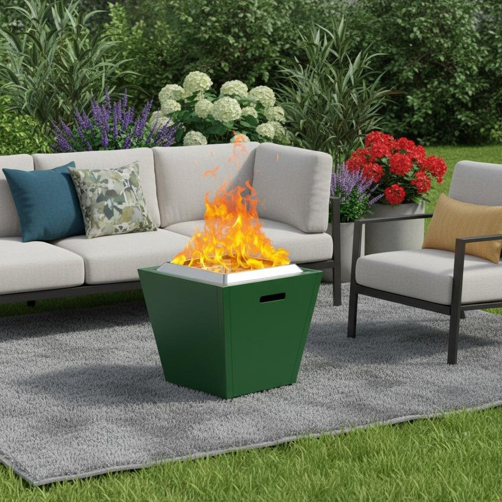 50000 BTU 20" Green Stainless steel Wood Burning Square Fire Pit With Cover
