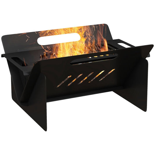50000 BTU 16" Black Steel Wood Burning Rectangular Fire Pit With Cover