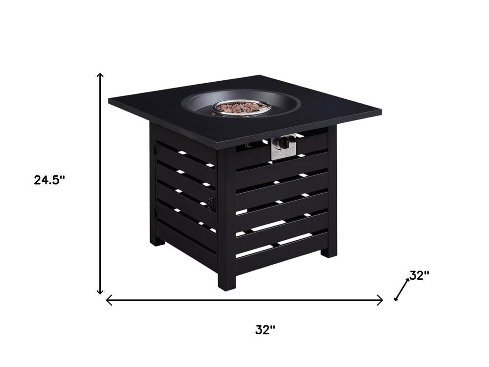 50000 BTU 32" Black Metal Propane Square Fire Pit Table With Cover