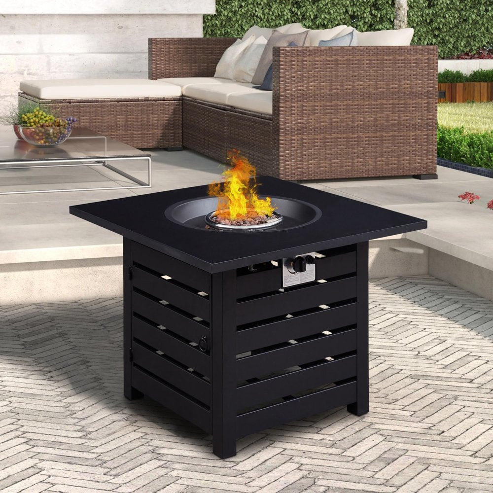50000 BTU 32" Black Steel Propane Rectangular Fire Pit With Cover