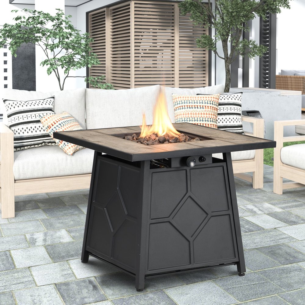 40000 BTU 28" Gray Iron Propane Rectangular Fire Pit With Cover