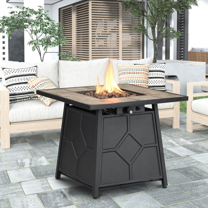 40000 BTU 28" Gray Iron Propane Square Fire Pit Table With Cover