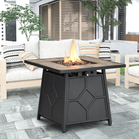 40000 BTU 28" Gray Iron Propane Square Fire Pit Table With Cover