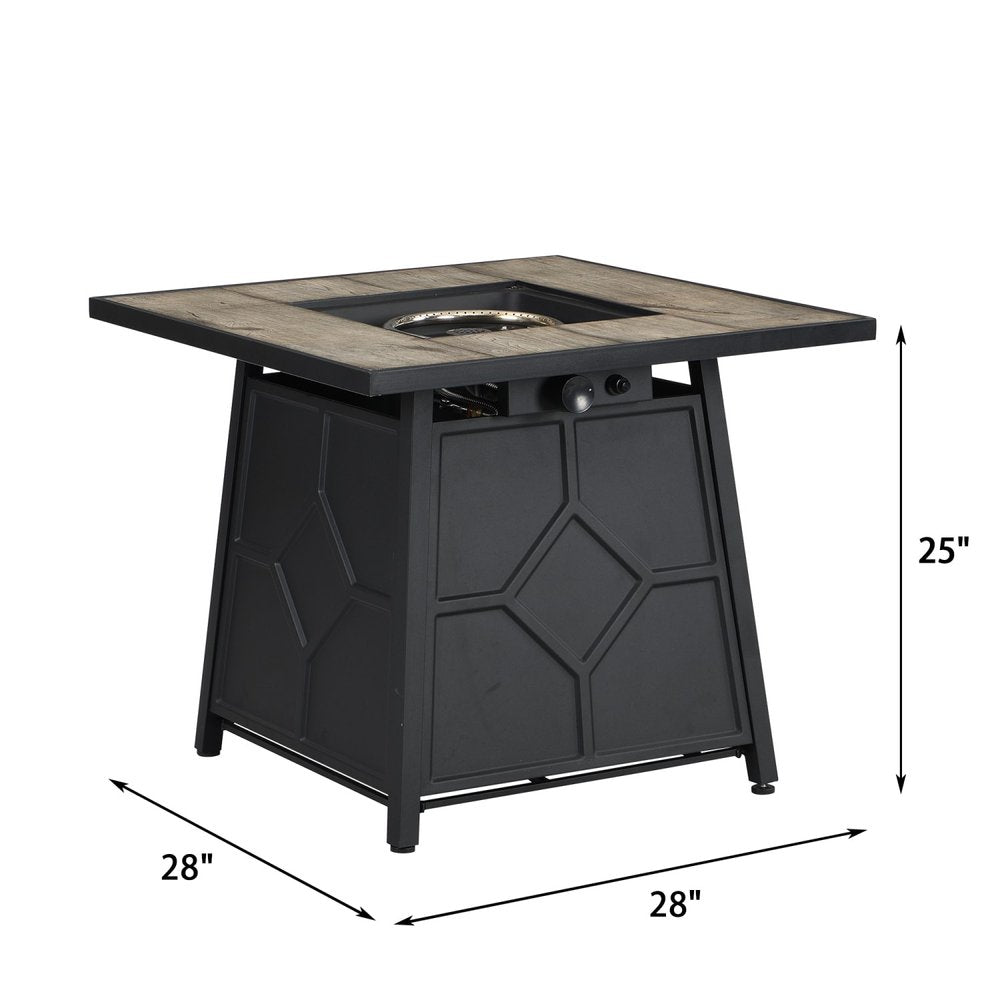 40000 BTU 28" Gray Iron Propane Square Fire Pit Table With Cover