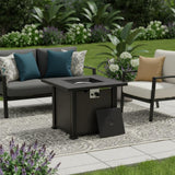 50000 BTU 30" Black Steel Propane Rectangular Fire Pit With Cover