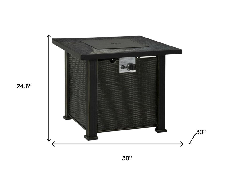 50000 BTU 30" Black Steel Propane Rectangular Fire Pit With Cover