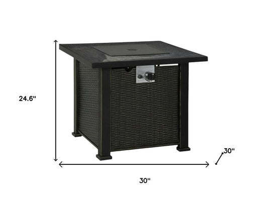 50000 BTU 30" Black Steel Propane Square Fire Pit With Cover