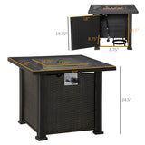 50000 BTU 30" Black Steel Propane Square Fire Pit Table With Cover