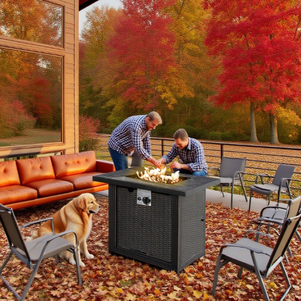 50000 BTU 30" Black Steel Propane Rectangular Fire Pit With Cover