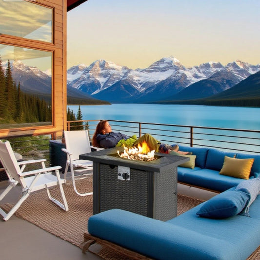 50000 BTU 30" Black Steel Propane Square Fire Pit Table With Cover