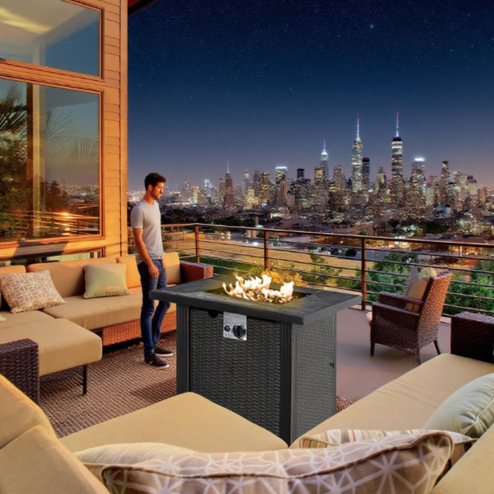 50000 BTU 30" Black Steel Propane Square Fire Pit Table With Cover