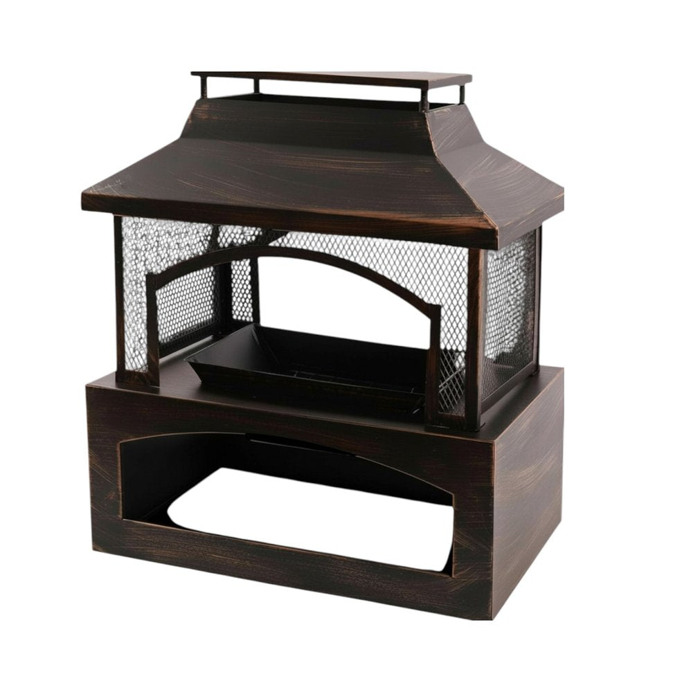 50000 BTU 37" Bronze Steel Wood Burning Rectangular Pagoda With Cover