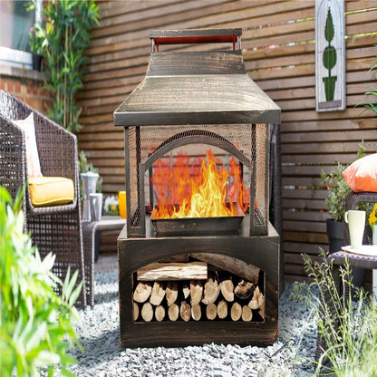 50000 BTU 37" Bronze Steel Wood Burning Rectangular Pagoda With Cover