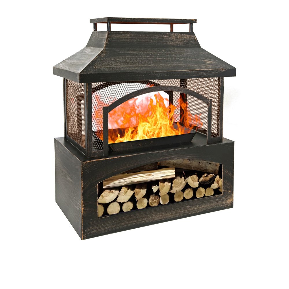 50000 BTU 37" Brown Steel Wood Burning Rectangular Fire Pit With Cover