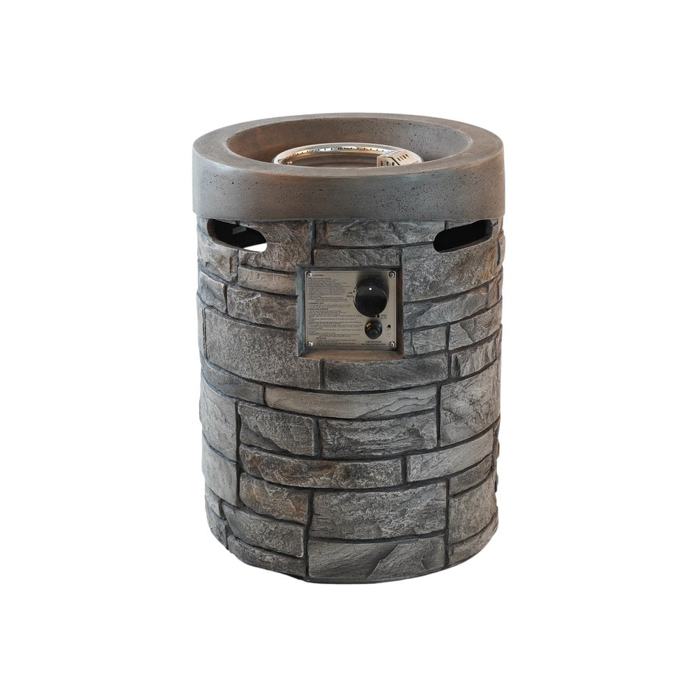 32000 BTU 26" Gray Magnesium Oxide Propane Round Fire Column With Cover