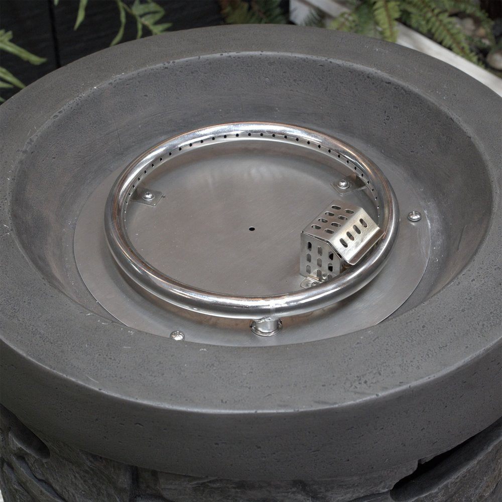 32000 BTU 26" Gray Magnesium Oxide Propane Round Fire Column With Cover