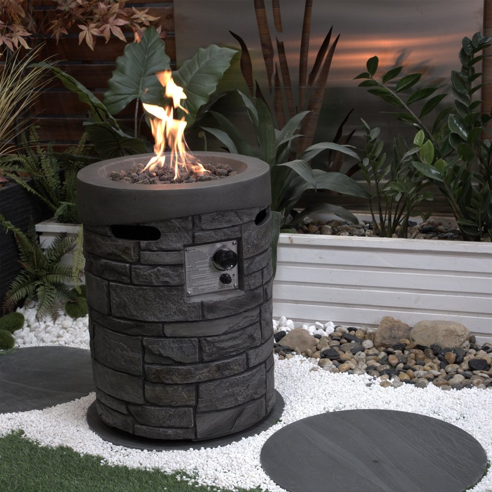 32000 BTU 26" Gray Magnesium Oxide Propane Round Fire Pit With Cover