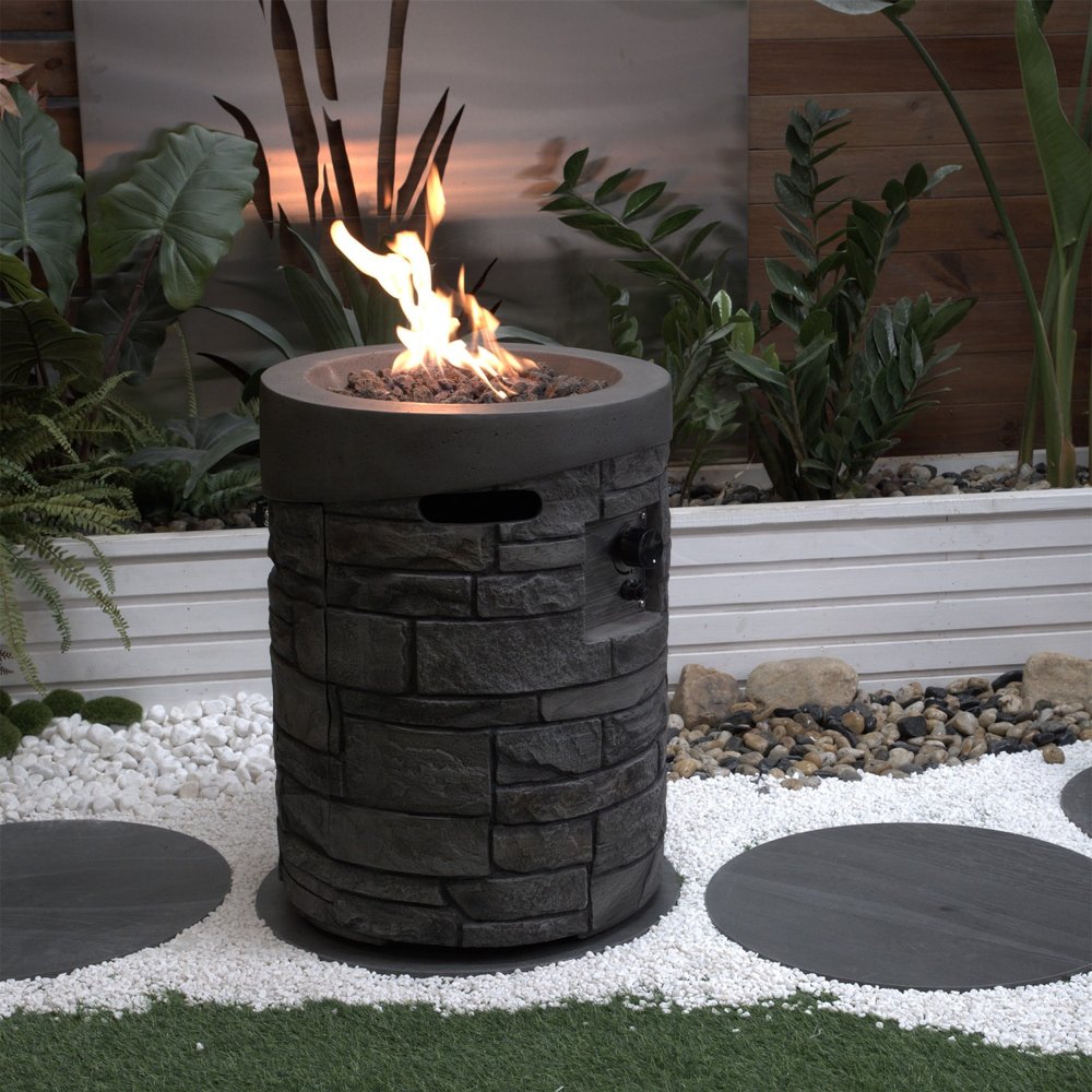 32000 BTU 26" Black Magnesium Oxide Propane Round Fire Pit With Cover